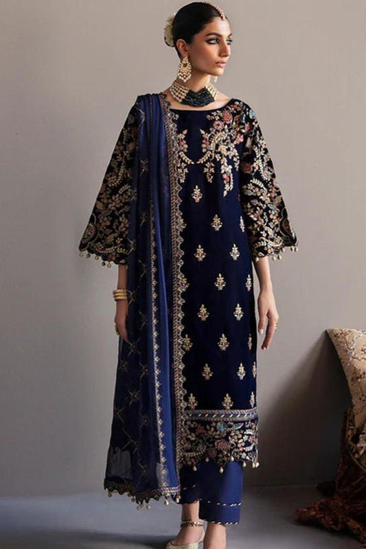VELVET 3PC SHIRT EMBROIDERED ORGANZA EMBROIDERED DUPATA SILK TROUSER 603-RR