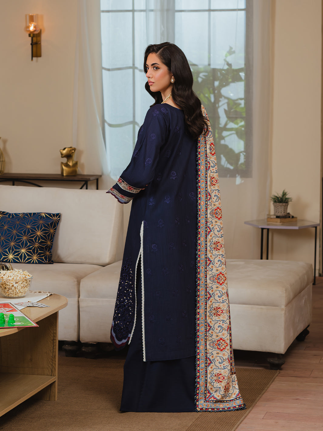 3PC DHANAK CHIKENKARI EMBROIDERED SHIRT PRINTED WOOL SHAWL AND PLAIN TROUSER 980 RR