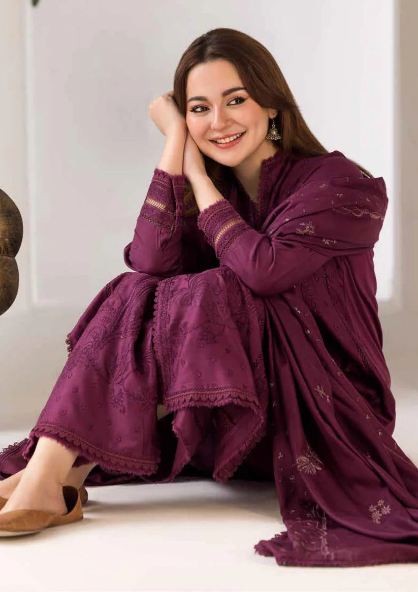 3PC DHANAK EMBROIDERED SHIRT , EMBORIDED DANAK SHAWL AND PLAIN TROUSER - 1091