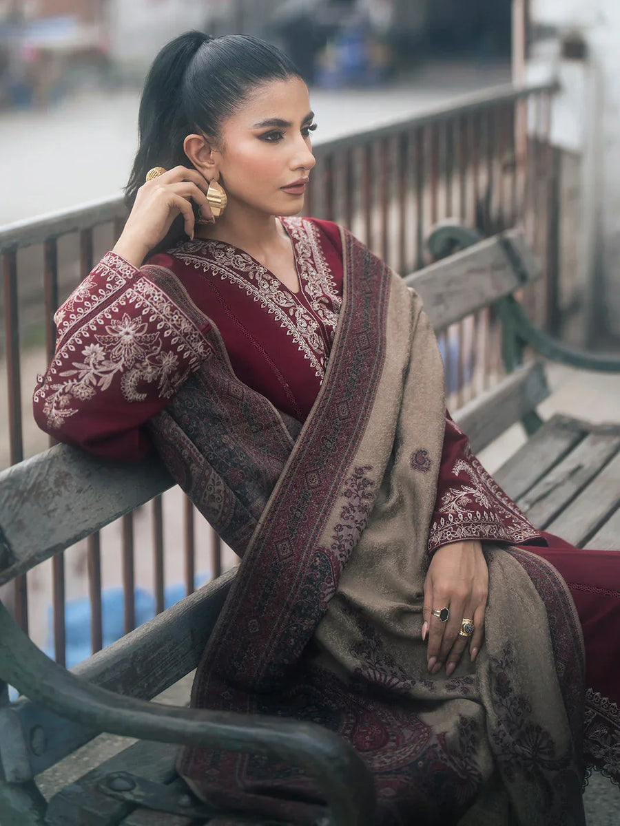 3PC DANAK EMBORIDED SHIRT PLAIN TROUSER EMBORIDED DANAK SHAWL    111-RR