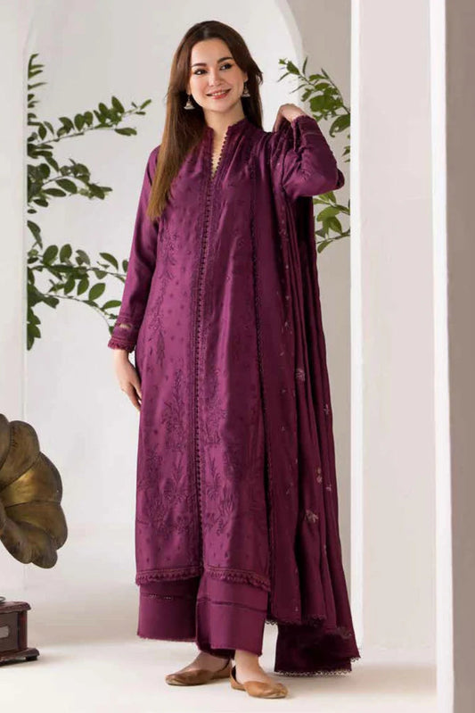 3PC DHANAK EMBROIDERED SHIRT , EMBORIDED DANAK SHAWL AND PLAIN TROUSER - 1091
