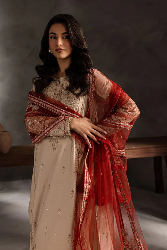 LAWN 3PC EMBROIDERED SHIRT PLAIN TROUSER (D-PATCH ) ORGANZA Emborided DUPATA D-425