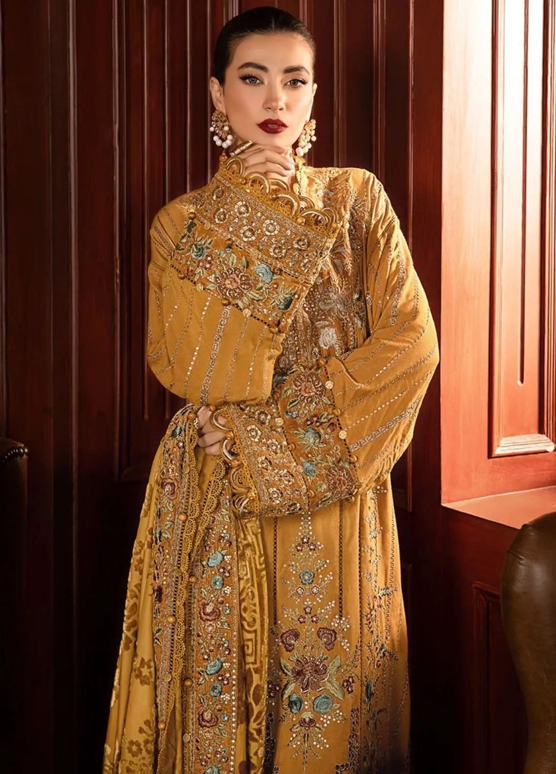 3PC DHANAK EMBROIDERED SHIRT PRINTED WOOL SHAWL AND PLAIN TROUSE 665-RR