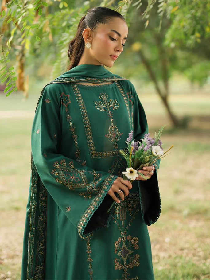 3PC DANAK EMBROIDERED SHIRT, DANAK EMBROIDERED SHAWL AND PLAIN TROUSER 763-RR