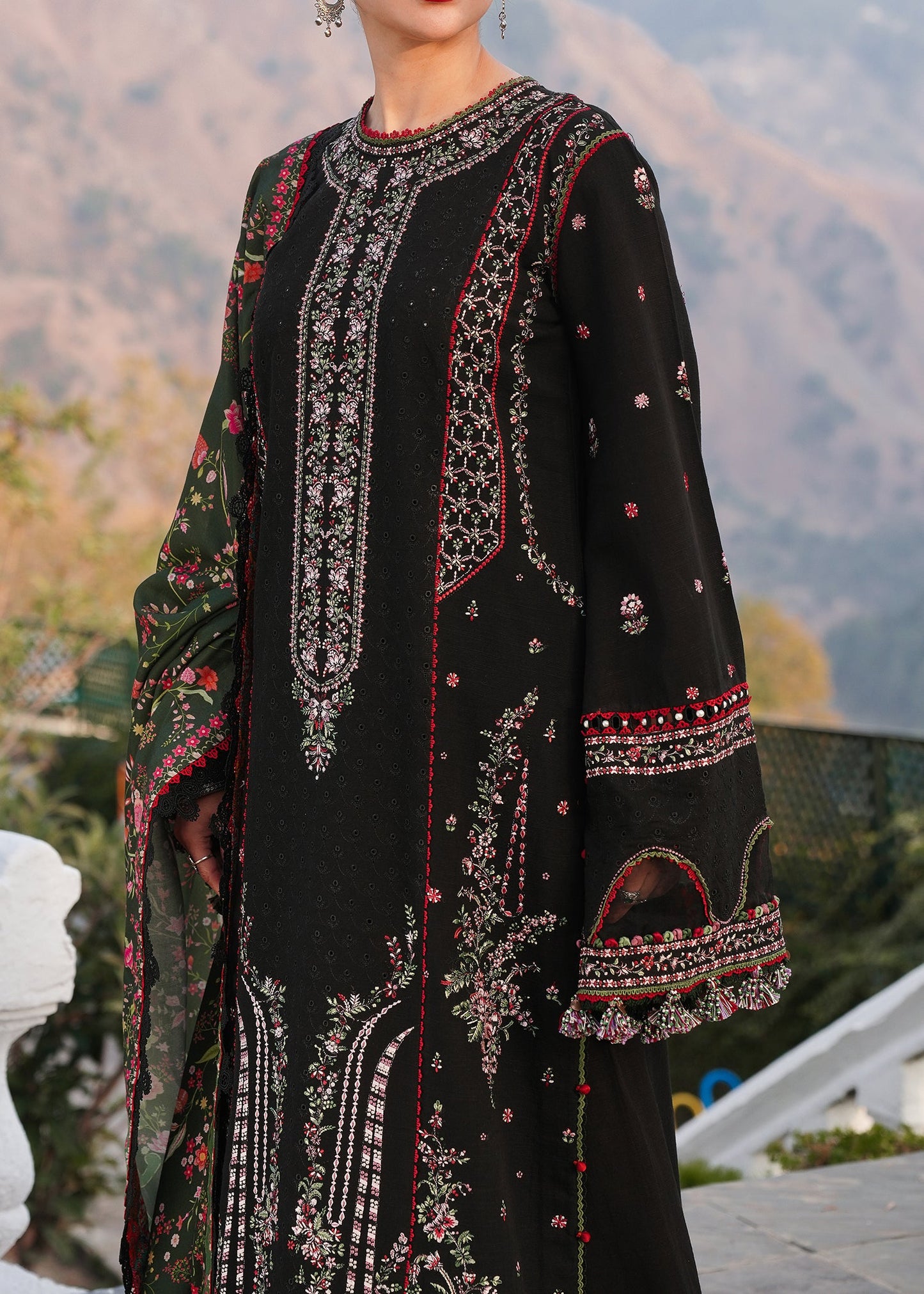 3PC DANAK EMBROIDERED SHIRT PRINTED WOOL SHAWL AND PLAIN TROUSER 77-RR