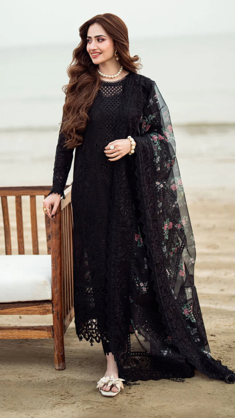 LAWN 3PC SEQUENCE EMBROIDERED SHIRT PLAIN TROUSER (D-PATCH ) printed DUPATA D-1019