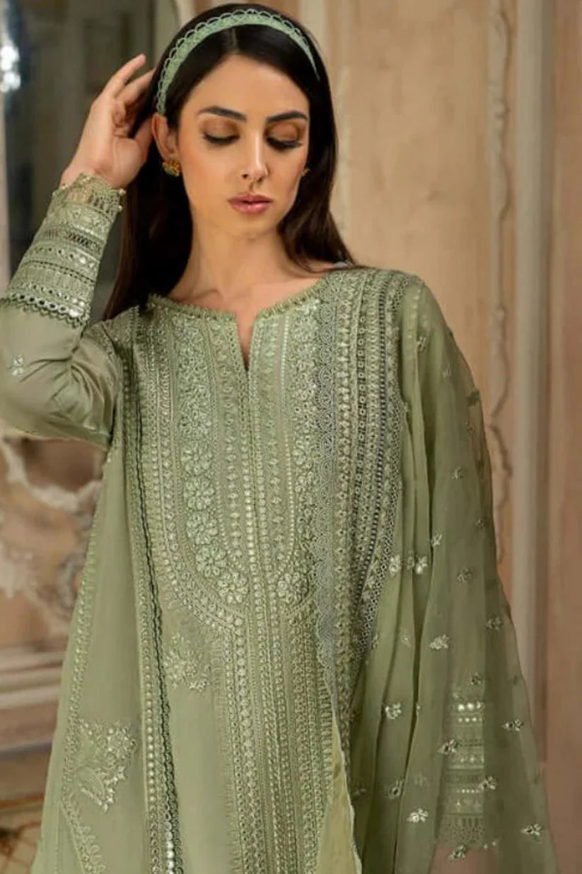 LAWN 3PC EMBROIDERED SHIRT PLAIN TROUSER (D-PATCH ) ORGANZA DUPATA D-506