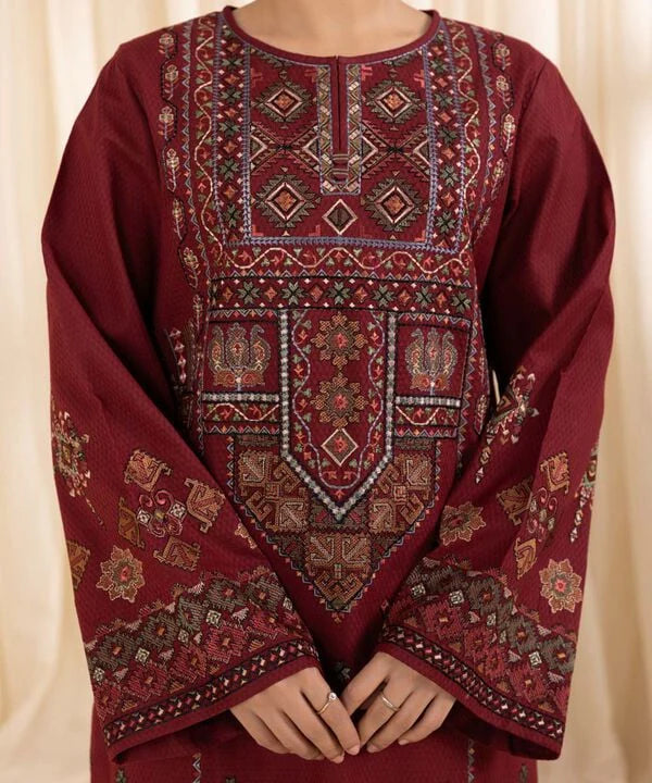 LAWN 3PC EMBROIDERED SHIRT PLAIN TROUSER PRINTED DUPATA D-738