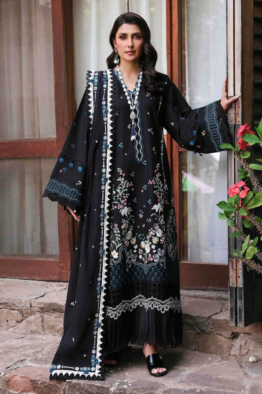 3PC DHANAK EMBROIDERED SHIRT WITH DHANAK (DAMAN-PATCH) EMBROIDERED SHAWL AND PLAIN TROUSE