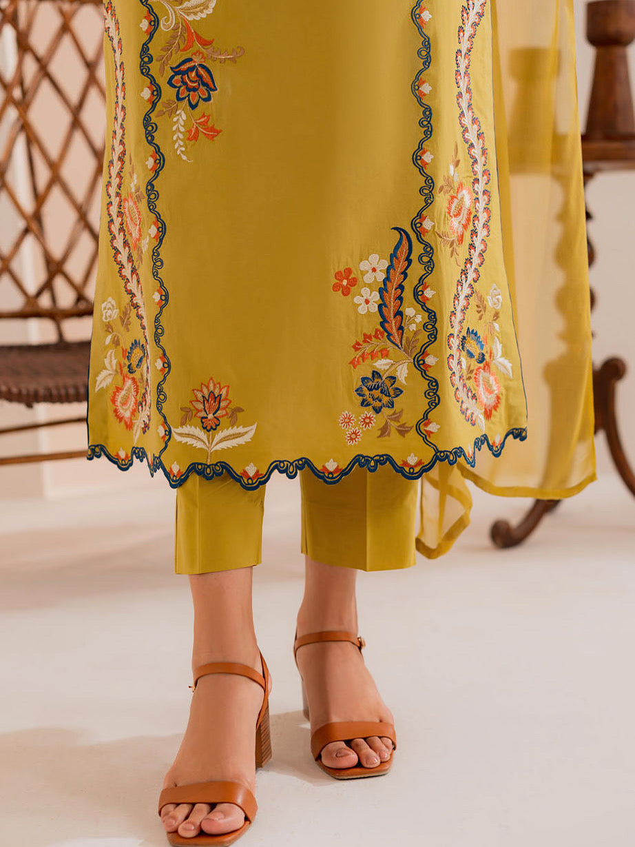 3PC DANAK EMBROIDERED SHIRT EMBROIDERED DANAK SHAWL AND PLAIN TROUSER 746-RR
