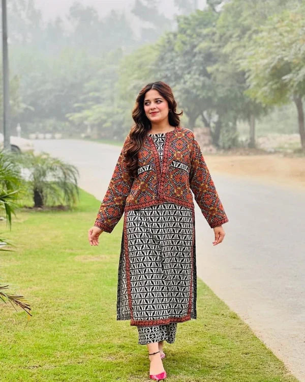 BAROQUE - 3PC KARANDI PRINTED SHIRT WITH PRINTED DUPATTA AND TROUSER - HZG1870