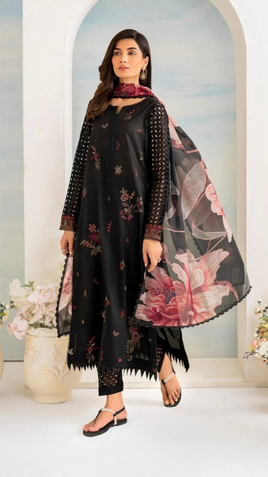 PARTYWEAR FANCY IZNIK LAWN 3PC COLLECTION | BLACK D-1098