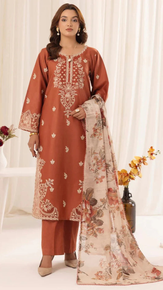 LAWN | 3PCS PREMIUM EMBROIDERED SUMMER LAWN D-1088