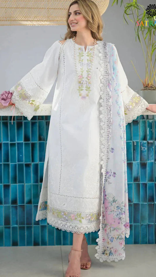 3PC LAWN EMBROIDERED SHIRT SLEEVES ORGANZA PRINTED DUPATA 65-AL