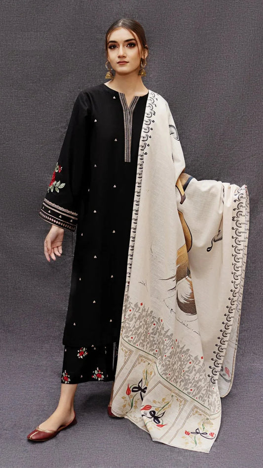 LAWN 3PC EMBROIDERED SHIRT PLAIN TROUSER (D-PATCH ) monar printed DUPATA D-1044