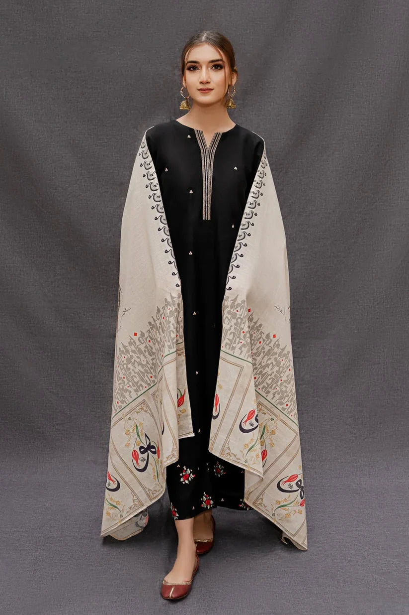 LAWN 3PC EMBROIDERED SHIRT PLAIN TROUSER (D-PATCH ) monar printed DUPATA D-1044