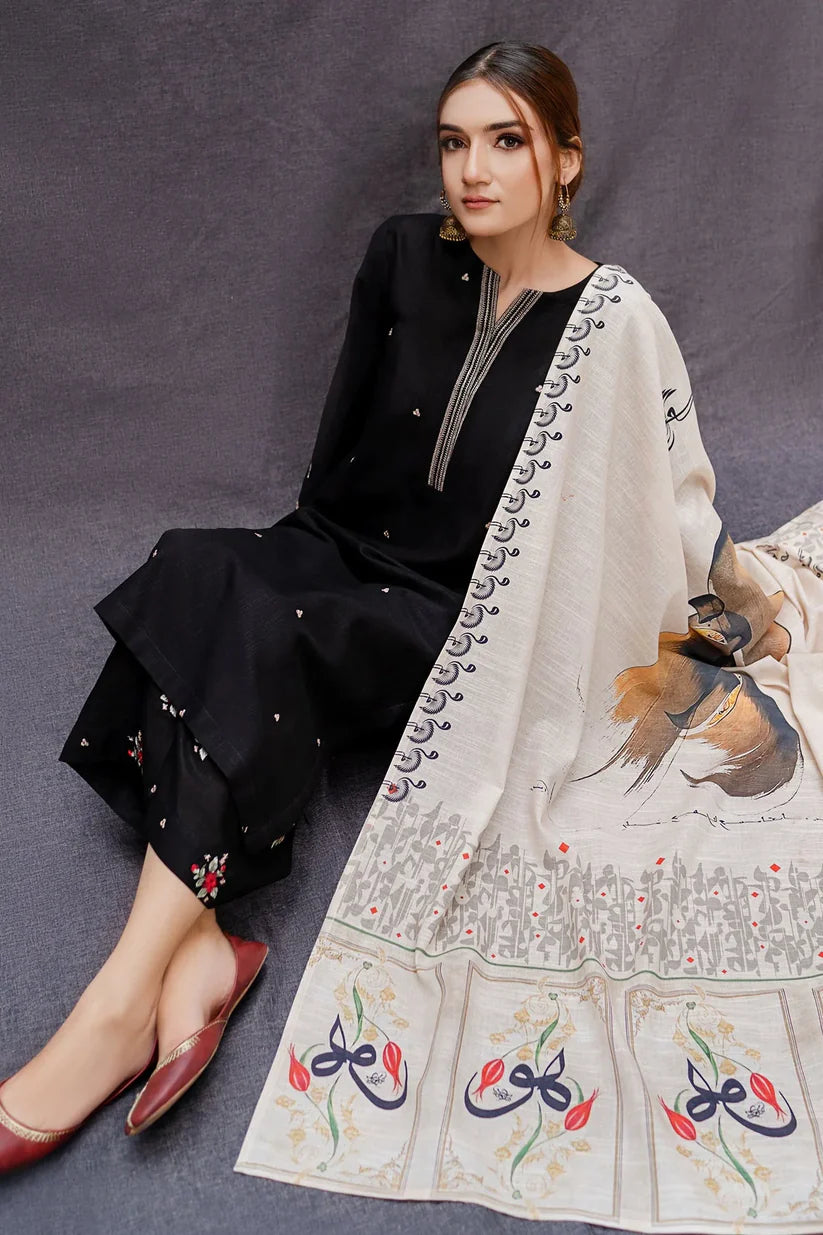LAWN 3PC EMBROIDERED SHIRT PLAIN TROUSER (D-PATCH ) monar printed DUPATA D-1044