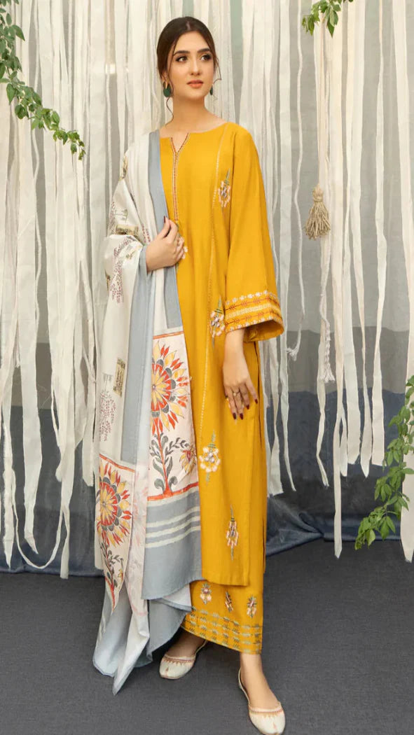 LAWN 3PC EMBROIDERED LAWN SHIRT SLEEVES TROUSER PRINTED DUPATA 873-AL