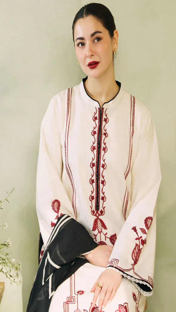3PC LAWN EMBROIDERED SHIRT PRINTED DUPATA PLAIN TROUSER 8-A