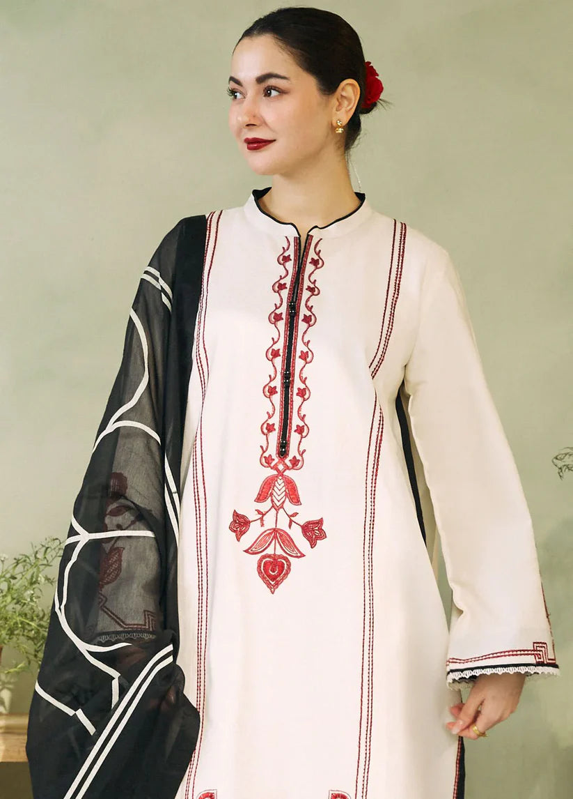 3PC LAWN EMBROIDERED SHIRT PRINTED DUPATA PLAIN TROUSER 8-A