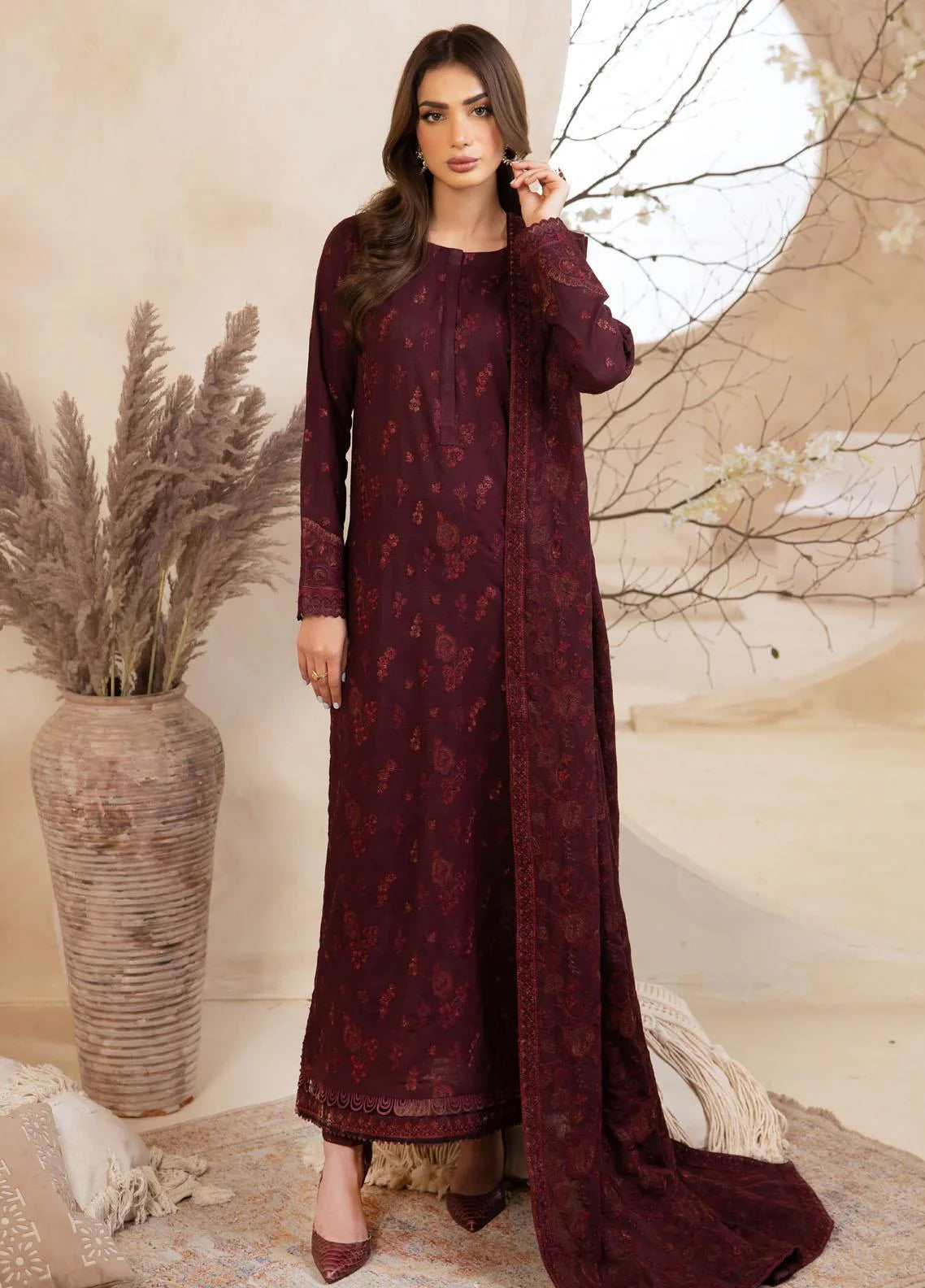 BAROQUE - 3PC KARANDI PRINTED SHIRT WITH RINTED DUPATTA AND TROUSER - HZG1878