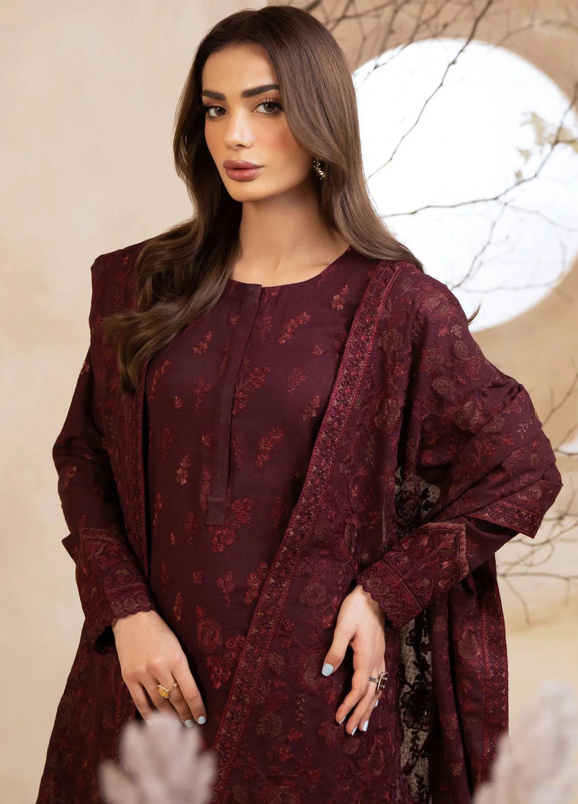 BAROQUE - 3PC KARANDI PRINTED SHIRT WITH RINTED DUPATTA AND TROUSER - HZG1878