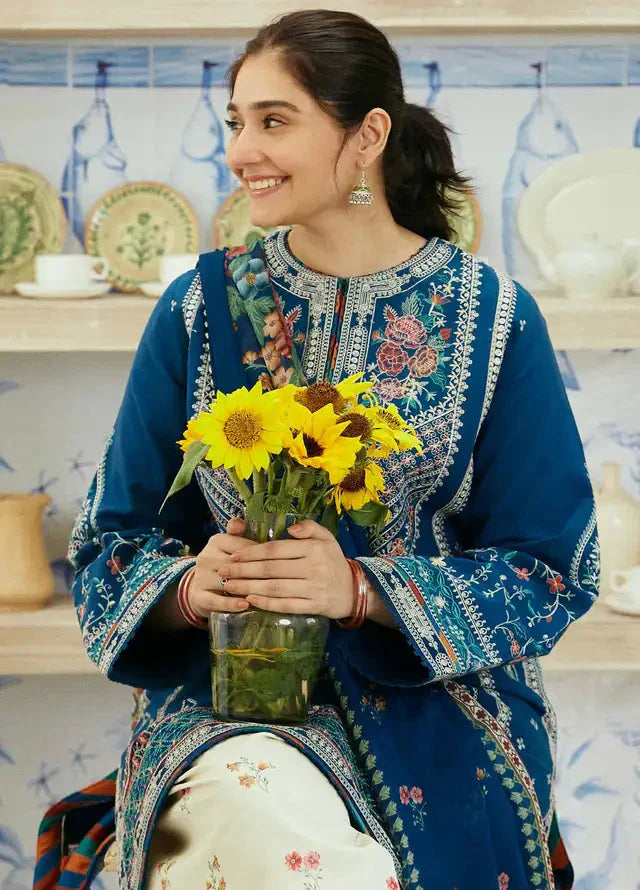 LAWN 3PC EMBROIDERED SHIRT & TROUSER PRINTED MONAR DUPATA D-1081