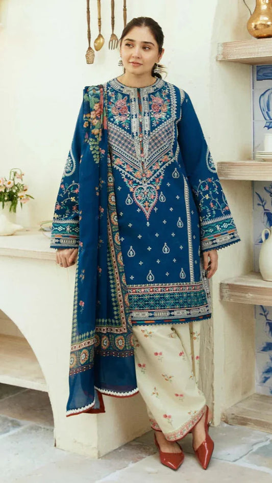 LAWN 3PC EMBROIDERED SHIRT & TROUSER PRINTED MONAR DUPATA D-1081